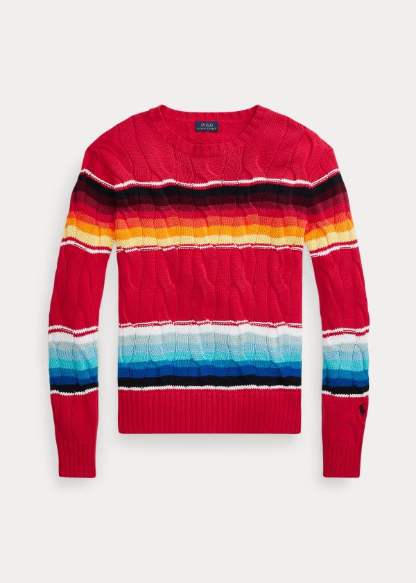 Ralph Lauren Striped Cable-Knit Svetrové Červené Viacfarebný | zO17knCi