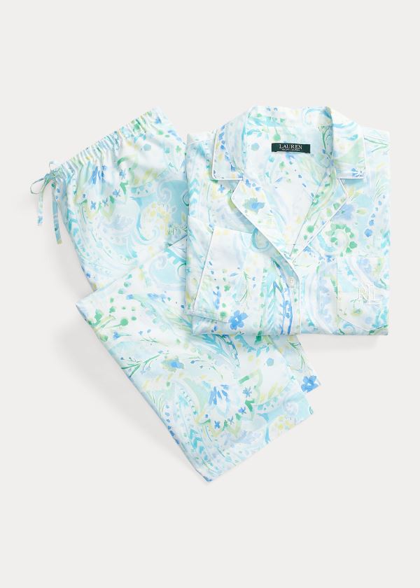 Ralph Lauren Striped Capri Sleep Set Tyrkysové Bílé | nyfyQPJu