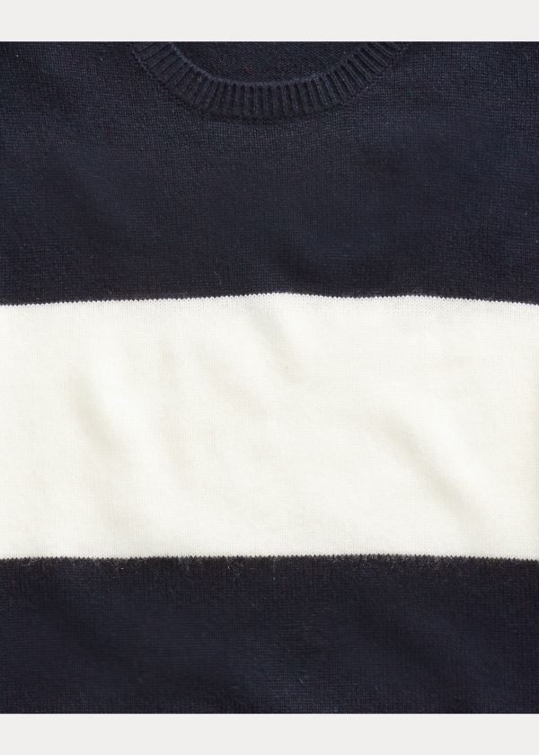Ralph Lauren Striped Cashmere Svetrové Tmavě Blankyt Krém | O3Q2h24b