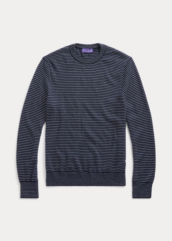 Ralph Lauren Striped Cashmere Svetrové Tmavě Blankyt Bílé | v40VEU88