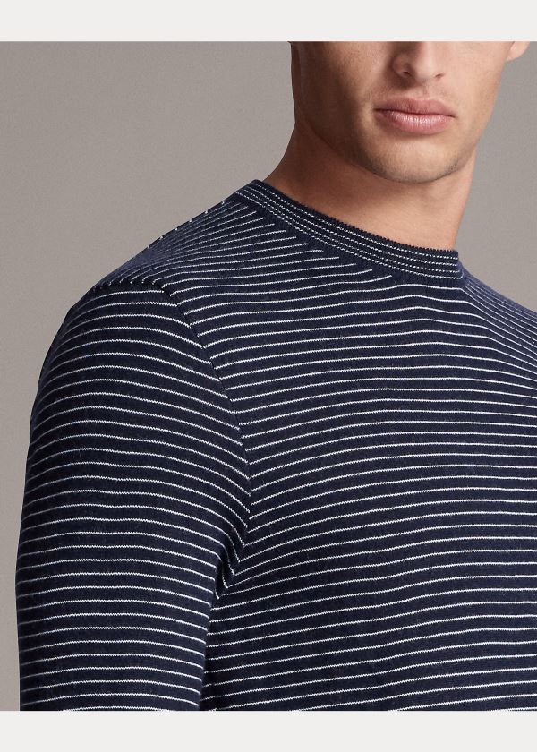 Ralph Lauren Striped Cashmere Svetrové Tmavě Blankyt Bílé | v40VEU88