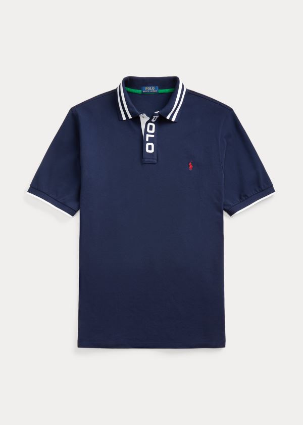 Ralph Lauren Striped-Collar Mesh Polo Shirt Tmavě Blankyt | TTpnypIg