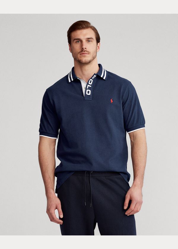 Ralph Lauren Striped-Collar Mesh Polo Shirt Tmavě Blankyt | TTpnypIg