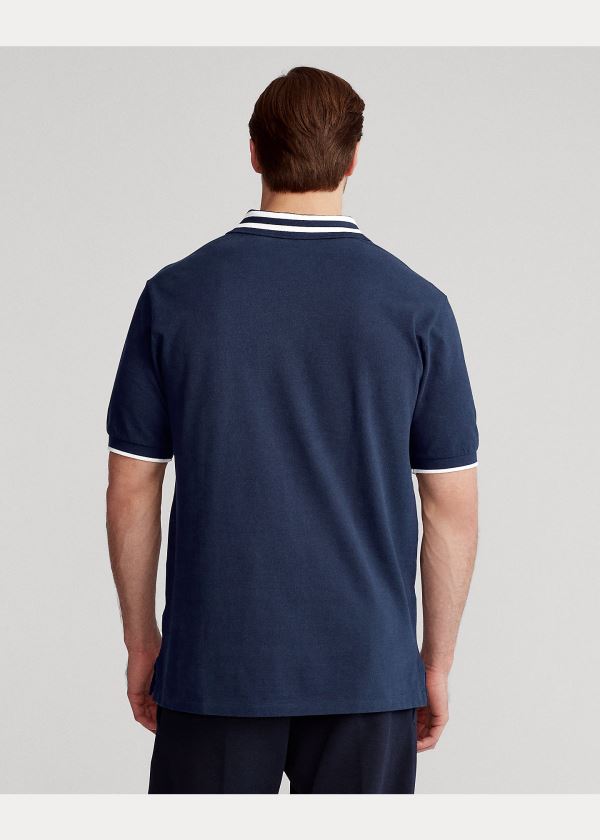 Ralph Lauren Striped-Collar Mesh Polo Shirt Tmavě Blankyt | TTpnypIg