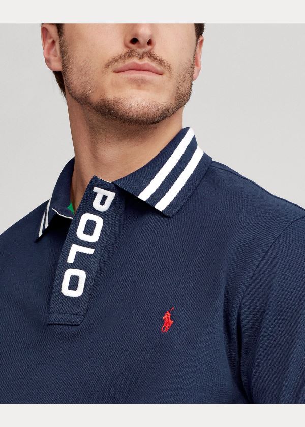 Ralph Lauren Striped-Collar Mesh Polo Shirt Tmavě Blankyt | TTpnypIg