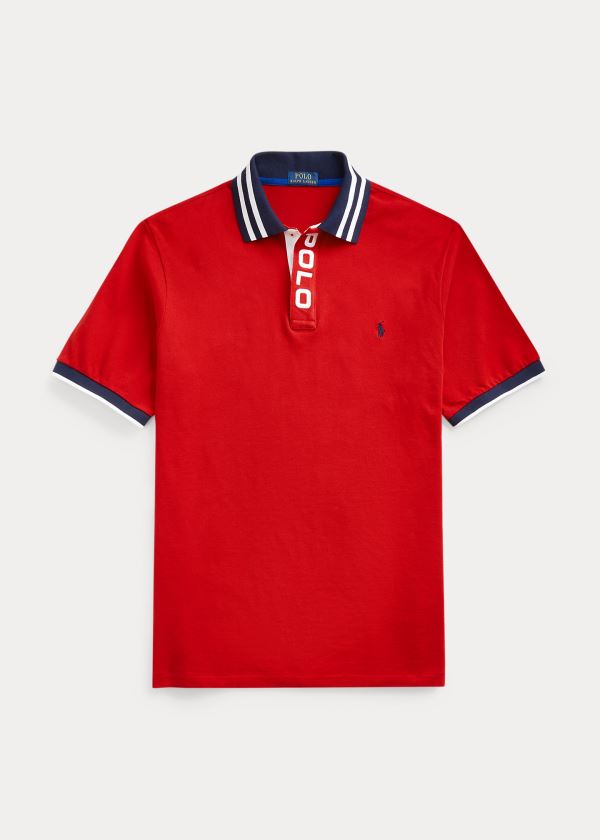 Ralph Lauren Striped-Collar Mesh Polo Shirt Červené | t3AoApe7