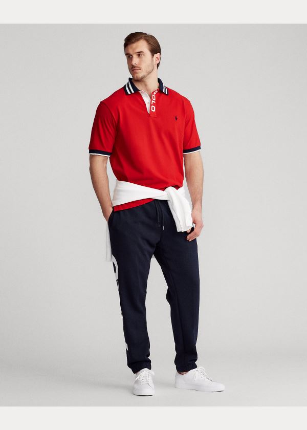 Ralph Lauren Striped-Collar Mesh Polo Shirt Červené | t3AoApe7