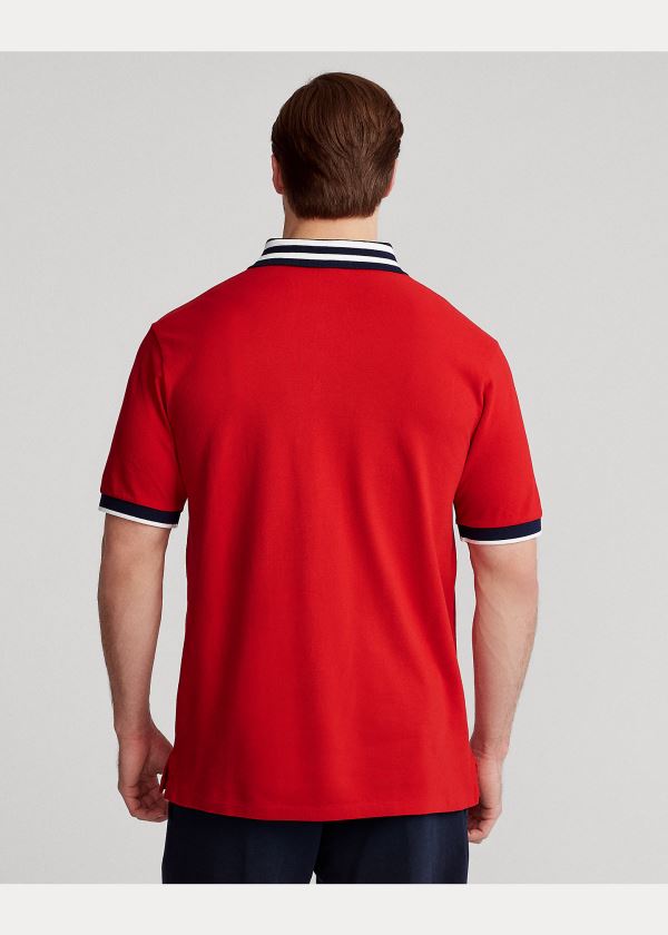 Ralph Lauren Striped-Collar Mesh Polo Shirt Červené | t3AoApe7