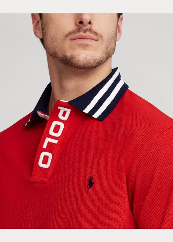 Ralph Lauren Striped-Collar Mesh Polo Shirt Červené | t3AoApe7