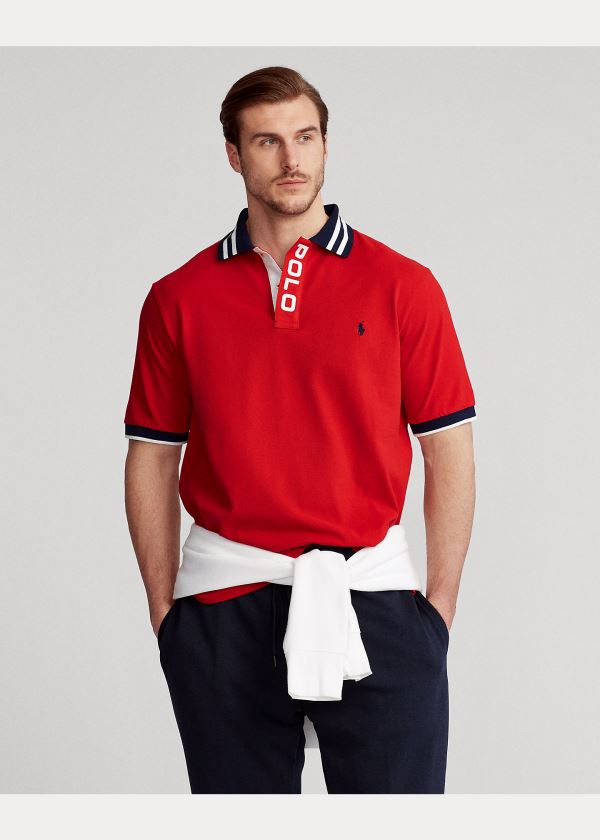 Ralph Lauren Striped-Collar Mesh Polo Shirt Červené | t3AoApe7