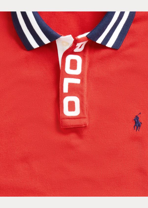 Ralph Lauren Striped-Collar Mesh Polo Shirt Červené | t3AoApe7
