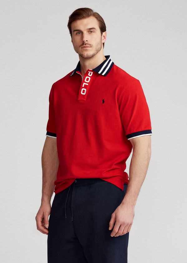 Ralph Lauren Striped-Collar Mesh Polo Shirt Červené | t3AoApe7