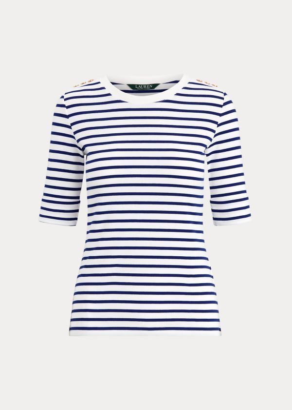 Ralph Lauren Striped Elbow-Sleeve Top Bílé Blankyt | 8h2BXApM