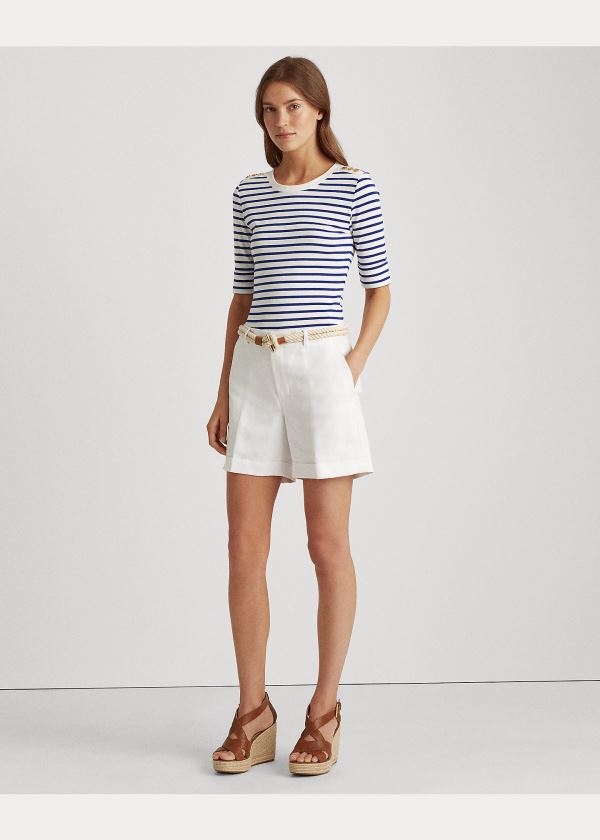 Ralph Lauren Striped Elbow-Sleeve Top Bílé Blankyt | 8h2BXApM