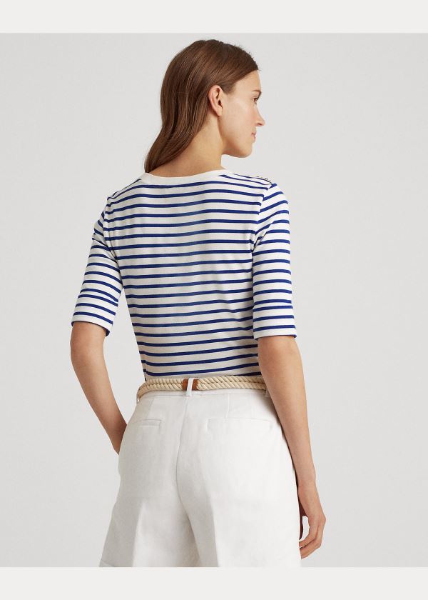 Ralph Lauren Striped Elbow-Sleeve Top Bílé Blankyt | 8h2BXApM