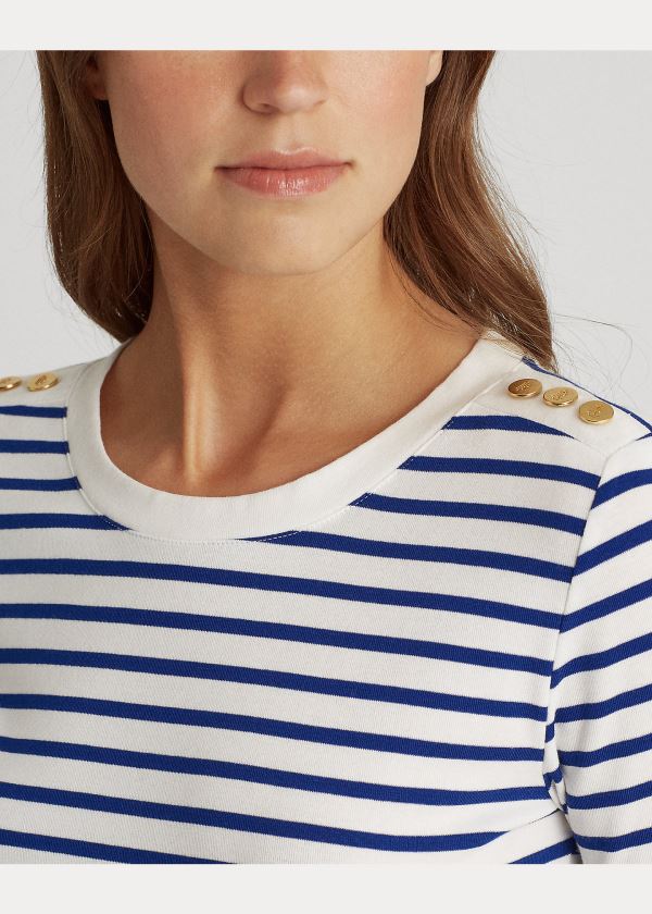 Ralph Lauren Striped Elbow-Sleeve Top Bílé Blankyt | 8h2BXApM