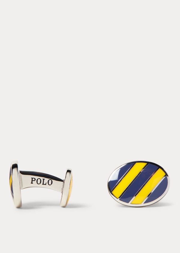 Ralph Lauren Striped Enamel Cuff Links Tmavě Blankyt Žluté | GORJwQnh
