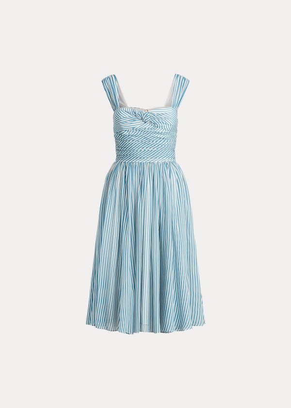 Ralph Lauren Striped Fit-and-Flare Šaty Světle Blankyt Krém | nQtewMVg