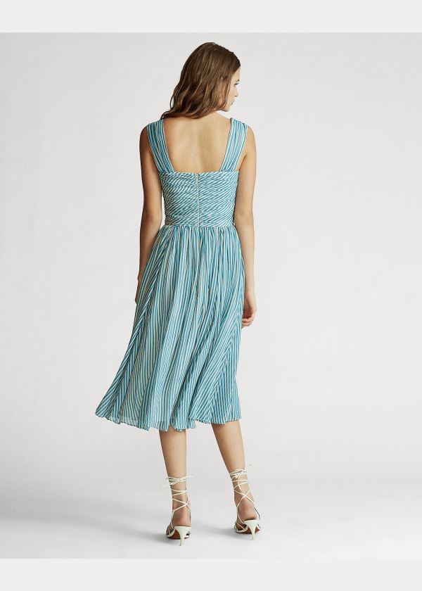 Ralph Lauren Striped Fit-and-Flare Šaty Světle Blankyt Krém | nQtewMVg