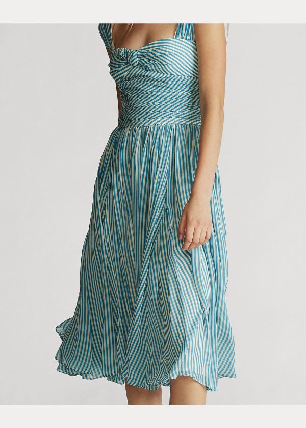 Ralph Lauren Striped Fit-and-Flare Šaty Světle Blankyt Krém | nQtewMVg