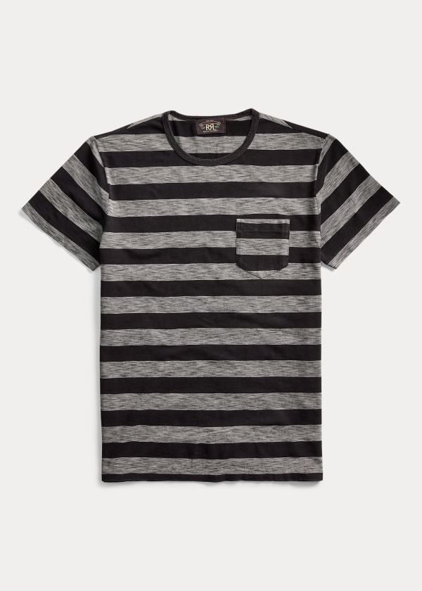 Ralph Lauren Striped Jersey Pocket T-Shirt Černé Béžový | GBfkv9QB