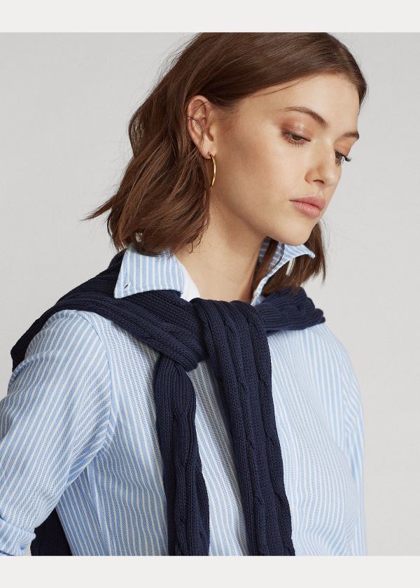 Ralph Lauren Striped Knit Oxford Shirt Blankyt Proužek | N0j8X7Tr