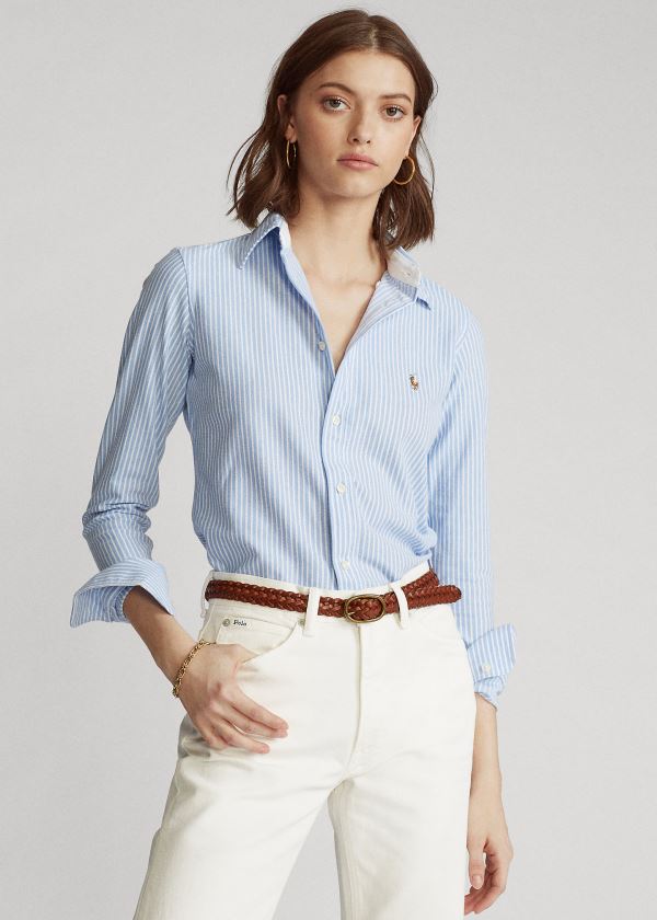 Ralph Lauren Striped Knit Oxford Shirt Blankyt Proužek | N0j8X7Tr