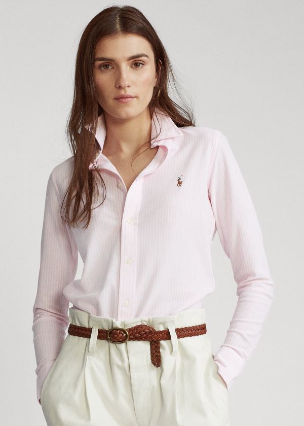 Ralph Lauren Striped Knit Oxford Shirt Růžové Proužek | cm0D63Vu
