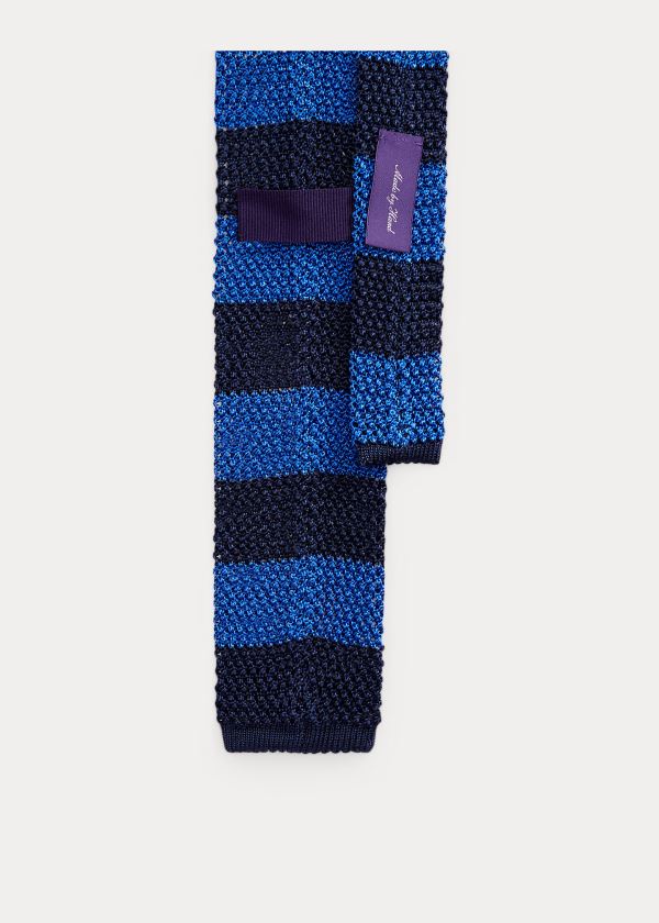 Ralph Lauren Striped Knit Silk Tie Tmavě Blankyt Královská Modrá Blankyt | DsdeRdWc