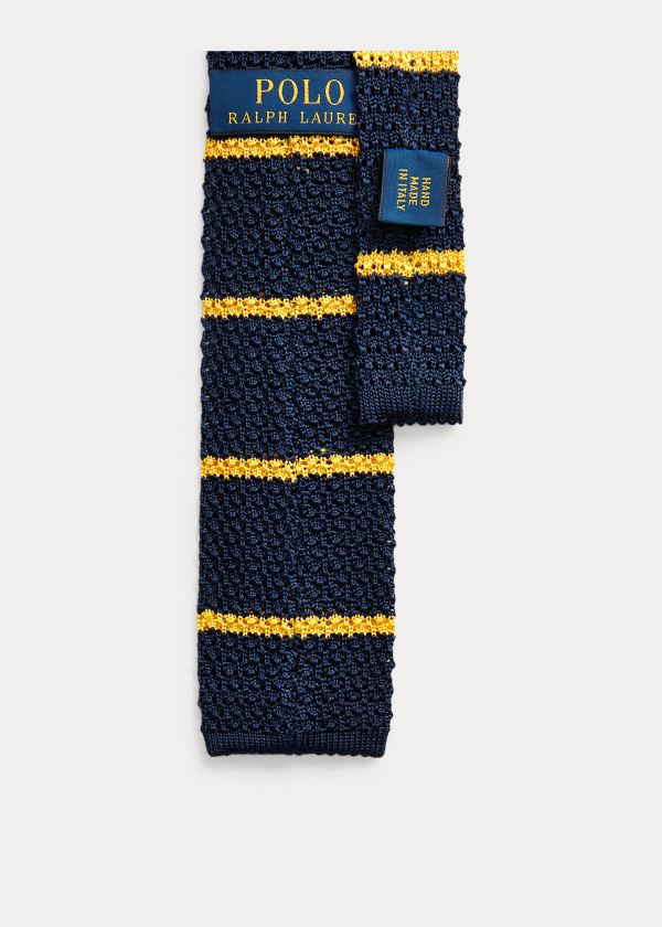 Ralph Lauren Striped Knit Silk Tie Tmavě Blankyt Zlaté | sgPtz9bs
