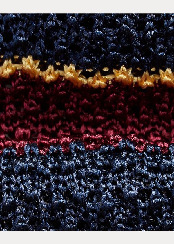 Ralph Lauren Striped Knit Silk Tie Vínové Tmavě Blankyt Zlaté | X6DndoU4