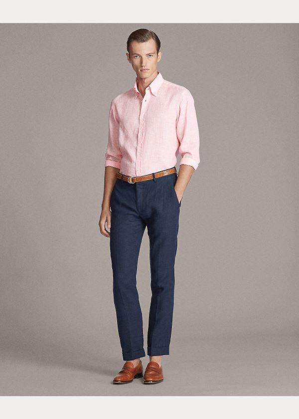 Ralph Lauren Striped Linen Chambray Shirt Růžové | X3eRyRhr