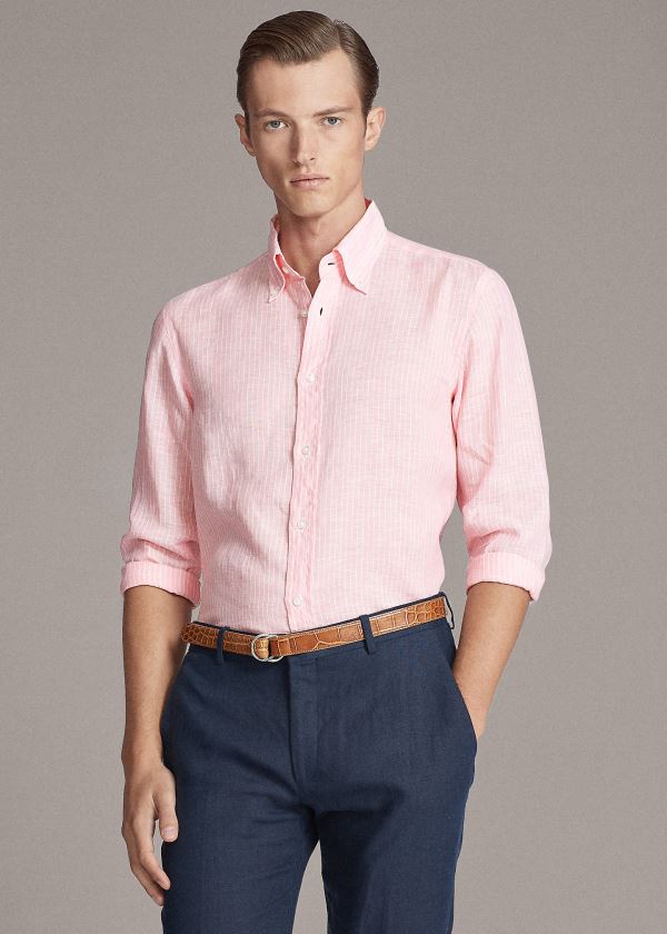 Ralph Lauren Striped Linen Chambray Shirt Růžové | X3eRyRhr