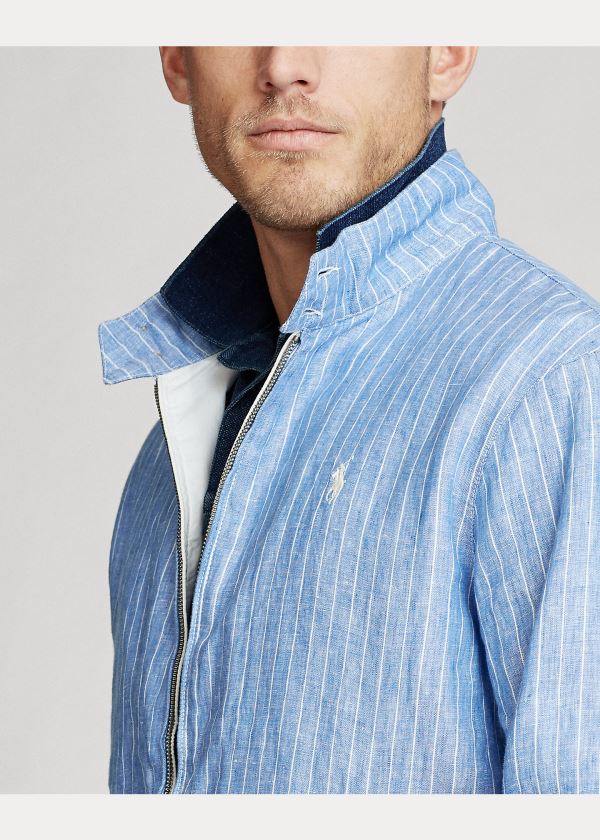 Ralph Lauren Striped Linen Jacket Blankyt Bílé Proužek | zovrt0TZ