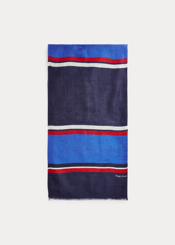 Ralph Lauren Striped Linen Scarf Tmavě Blankyt Červené Bílé | qfNauNlX