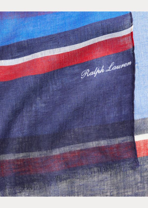 Ralph Lauren Striped Linen Scarf Tmavě Blankyt Červené Bílé | qfNauNlX