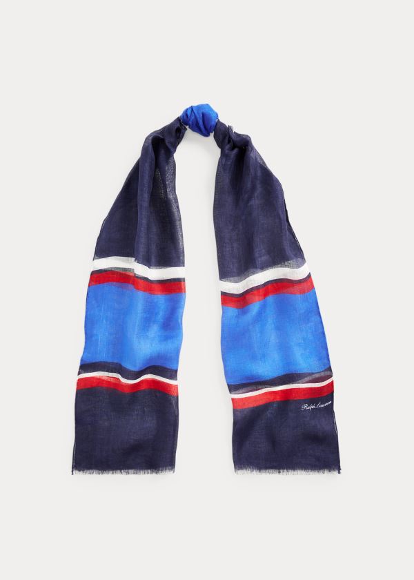 Ralph Lauren Striped Linen Scarf Tmavě Blankyt Červené Bílé | qfNauNlX