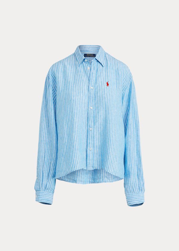 Ralph Lauren Striped Linen Shirt Blankyt Bílé | XlhI4IvB
