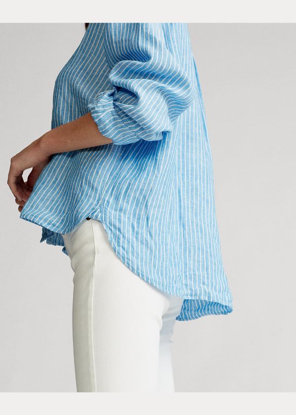 Ralph Lauren Striped Linen Shirt Blankyt Bílé | XlhI4IvB