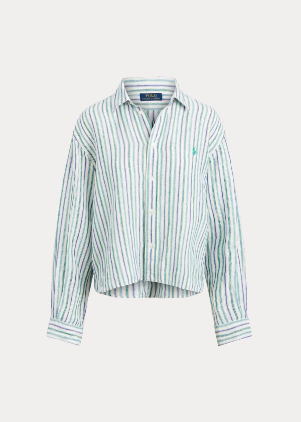 Ralph Lauren Striped Linen Shirt Blankyt Bílé | cNxsdMiF