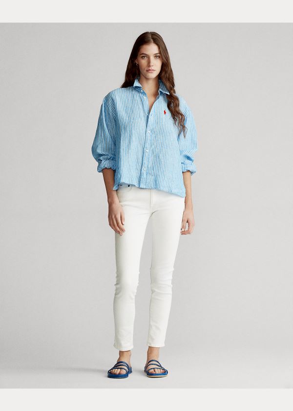 Ralph Lauren Striped Linen Shirt Blankyt Bílé | cNxsdMiF