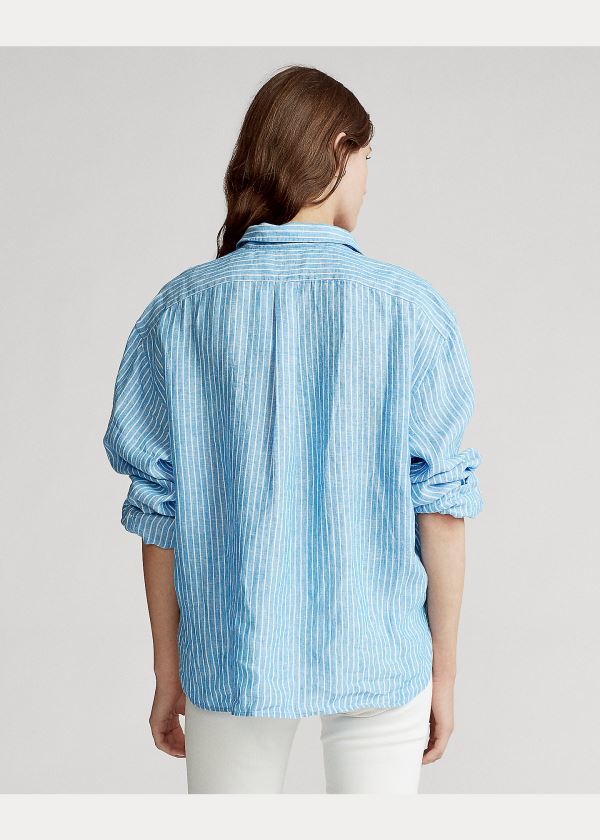 Ralph Lauren Striped Linen Shirt Blankyt Bílé | cNxsdMiF