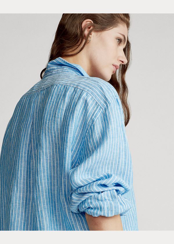 Ralph Lauren Striped Linen Shirt Blankyt Bílé | cNxsdMiF