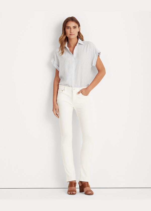 Ralph Lauren Striped Linen Shirt Blankyt Bílé | gBKldtGN