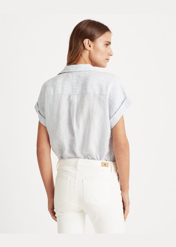 Ralph Lauren Striped Linen Shirt Blankyt Bílé | gBKldtGN
