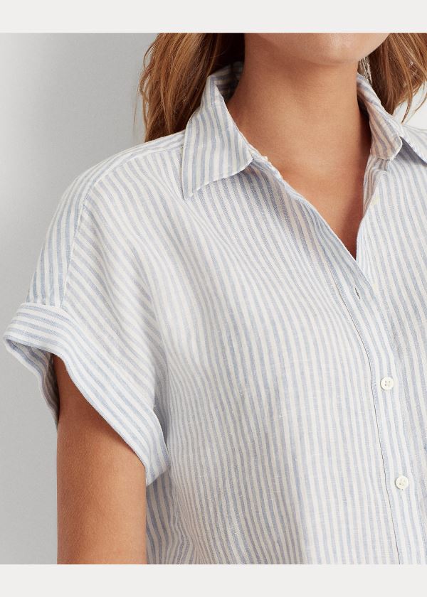 Ralph Lauren Striped Linen Shirt Blankyt Bílé | gBKldtGN