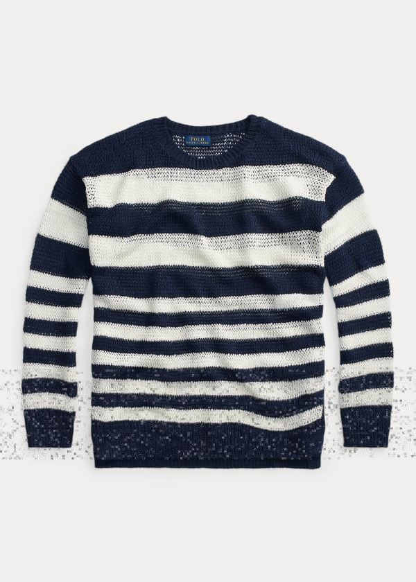 Ralph Lauren Striped Linen Svetrové Tmavě Blankyt Bílé | bwhQY4SO
