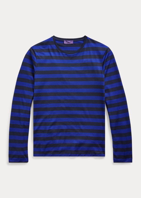 Ralph Lauren Striped Lisle T-Shirt Blankyt Tmavě Blankyt | XJlSD7yg