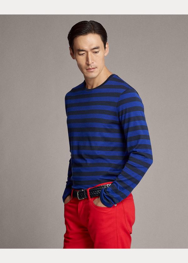 Ralph Lauren Striped Lisle T-Shirt Blankyt Tmavě Blankyt | XJlSD7yg