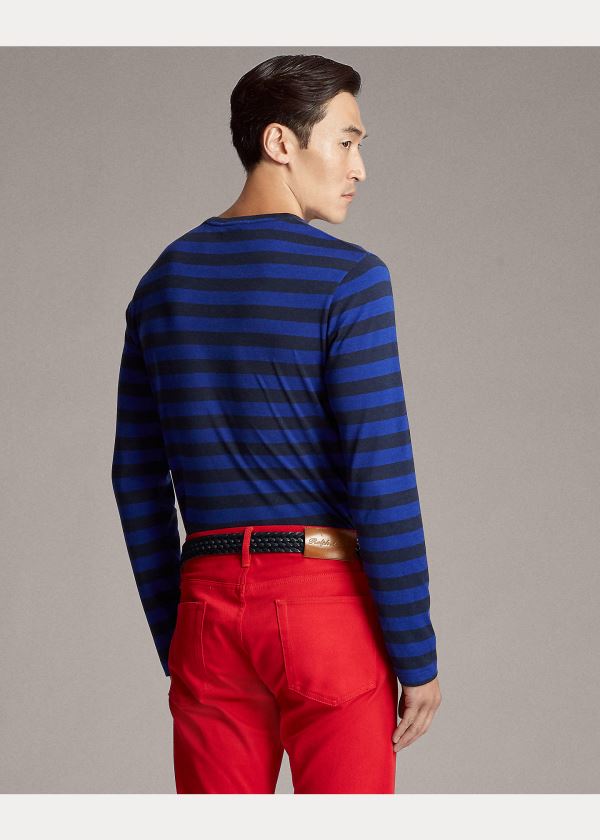 Ralph Lauren Striped Lisle T-Shirt Blankyt Tmavě Blankyt | XJlSD7yg